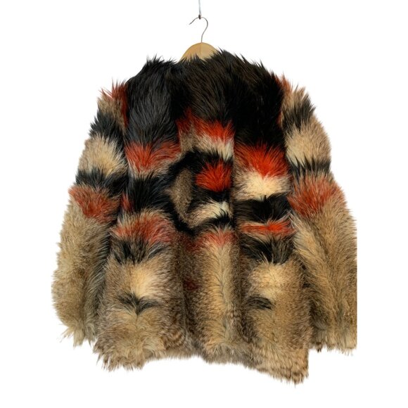Womens  Free People Tribal Faux Fur Jacket Coat M Scarlet Red Combo EUC RY10395 - Picture 5 of 11